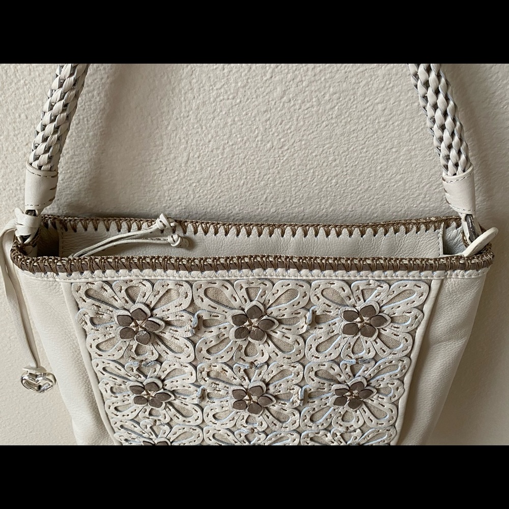 Brighton White Leather Flower Patchwork Tote Euc - image 3